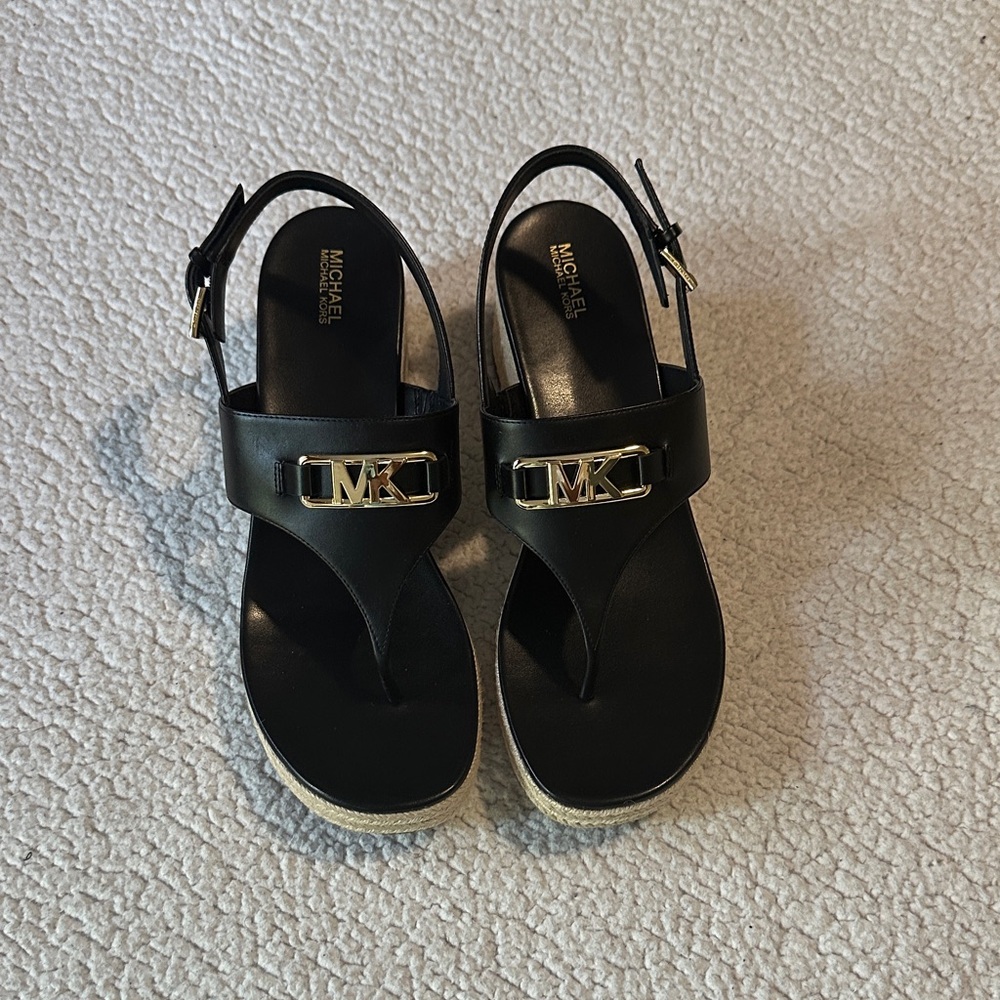 Michael Kors Black Sandals with Gold Accent